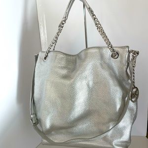 For SALE- Michael Kors Silver Leather Shoulder/Handbag EUC